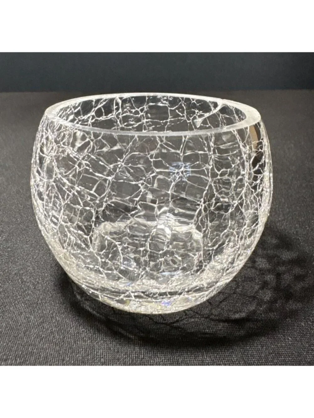 Clear Crackle Glass Globe Vase Round Bowl Candle Holder Orb Tea Light Candle
